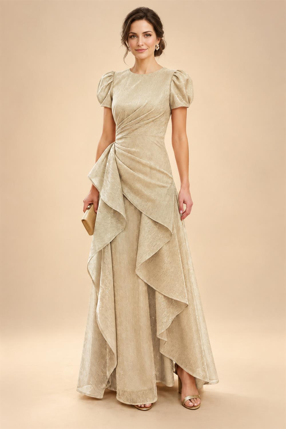 A-Line/Princess Scoop Neck Tea-Length Mother of the Bride & Groom Dresses with Ruffles & Ruched Waist (SHI22501287)