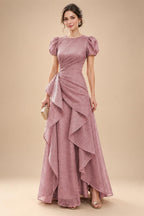 A-Line/Princess Scoop Neck Tea-Length Mother of the Bride & Groom Dresses with Ruffles & Ruched Waist (SHI22501287)