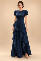A-Line/Princess Scoop Neck Tea-Length Mother of the Bride & Groom Dresses with Ruffles & Ruched Waist (SHI22501287)