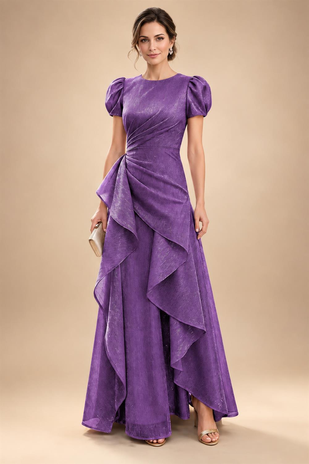 A-Line/Princess Scoop Neck Tea-Length Mother of the Bride & Groom Dresses with Ruffles & Ruched Waist (SHI22501287)