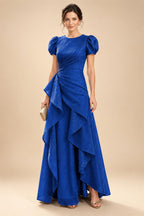 A-Line/Princess Scoop Neck Tea-Length Mother of the Bride & Groom Dresses with Ruffles & Ruched Waist (SHI22501287)