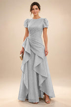 A-Line/Princess Scoop Neck Tea-Length Mother of the Bride & Groom Dresses with Ruffles & Ruched Waist (SHI22501287)