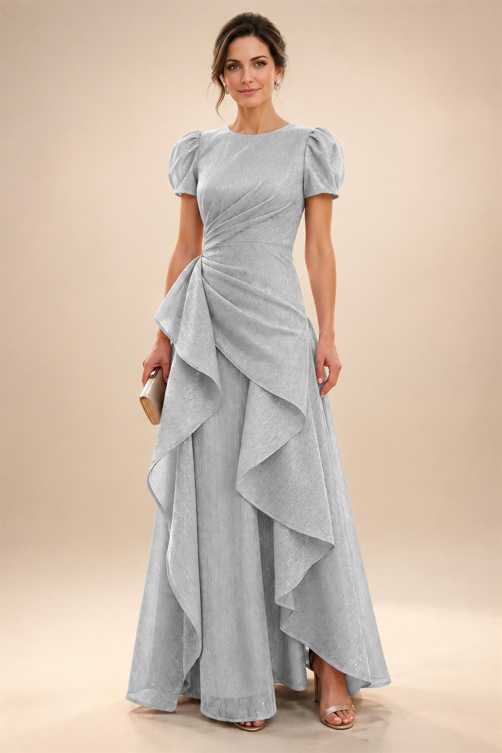 A-Line/Princess Scoop Neck Tea-Length Mother of the Bride & Groom Dresses with Ruffles & Ruched Waist (SHI22501287)