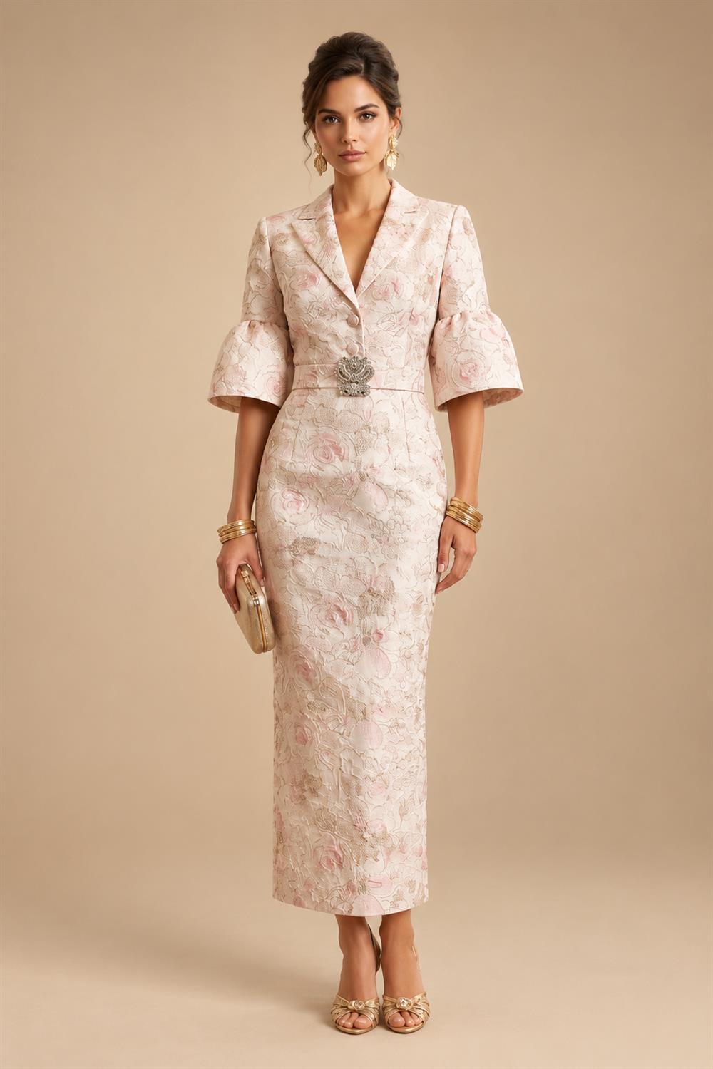 A-Line/Princess V-Neck Chiffon Maxi Mother of the Bride & Groom Dresses with Lace Appliques, Sweep Train & Bow (SHI22501641)