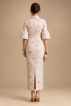 A-Line/Princess V-Neck Satin Floor-Length Mother of the Bride & Groom Dresses with?Jacquard Bolero?Jacket & Pleats (SHI22501695)