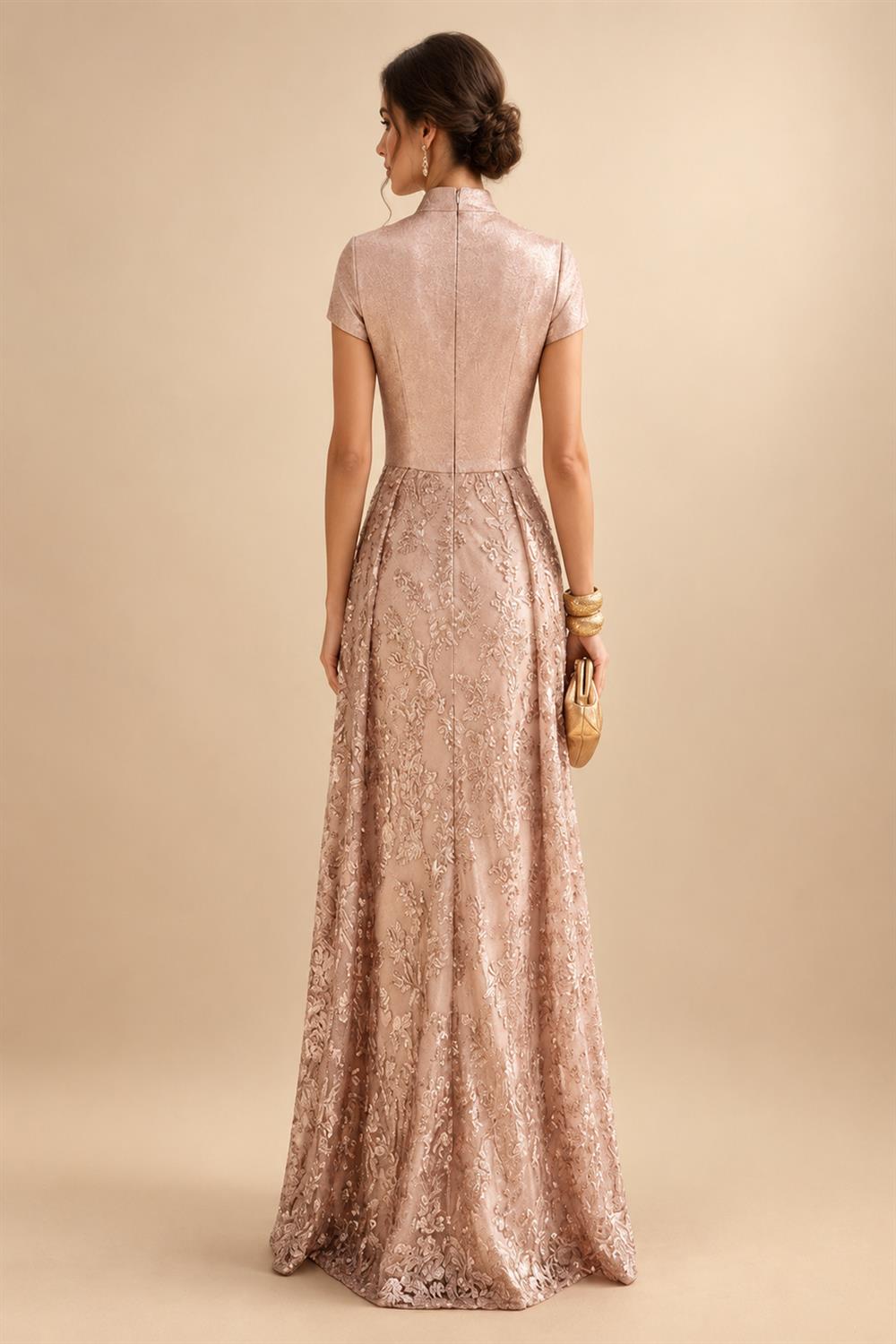 Jacquard Sheath/Column 3/4 Sleeves Floor-Length Mother of the Bride & Groom Dresses with Ruched Waist & Rhinestones (SHI22500801)
