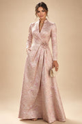 Jacquard A-Line/Princess V-Neck Floor-Length Mother of the Bride & Groom Dresses with Ruched Waist & Pockets (SHI22501298)