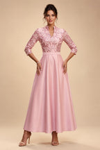 Sequin Floral A-Line/Princess V-Neck Floor-Length Mother of the Bride & Groom Dresses with 3D Flowers & Pleats (SHI22501348)