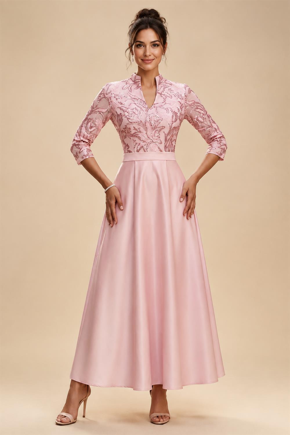 Sequin Floral A-Line/Princess V-Neck Floor-Length Mother of the Bride & Groom Dresses with 3D Flowers & Pleats (SHI22501348)