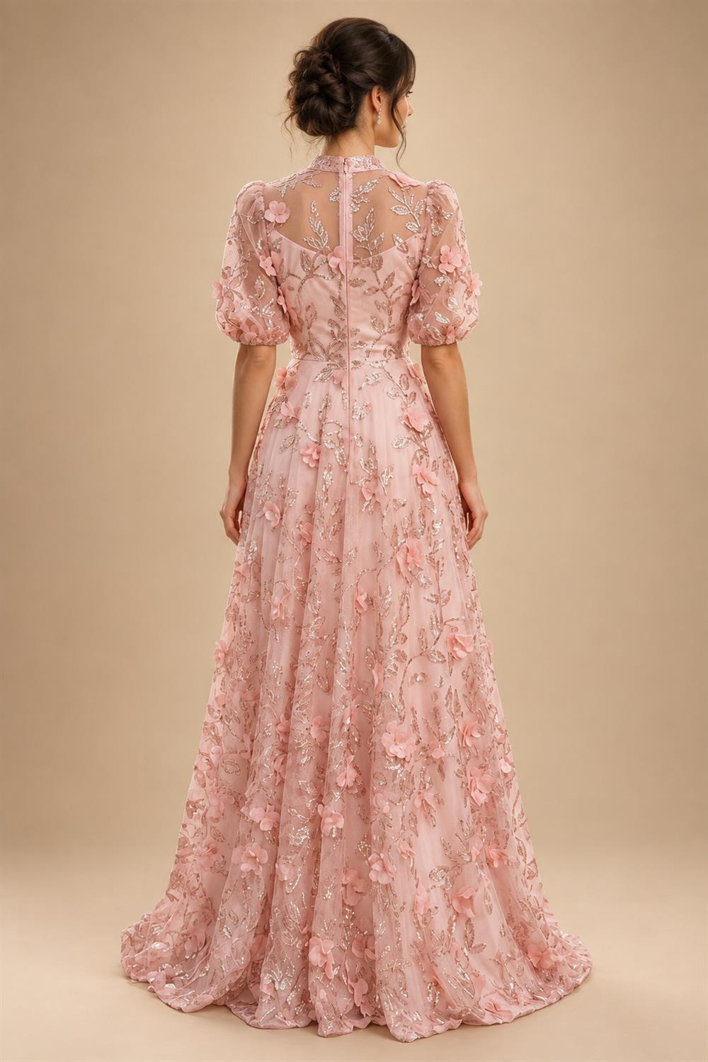 Sequin Floral A-Line/Princess V-Neck Floor-Length Mother of the Bride & Groom Dresses with 3D Flowers & Pleats (SHI22501348)