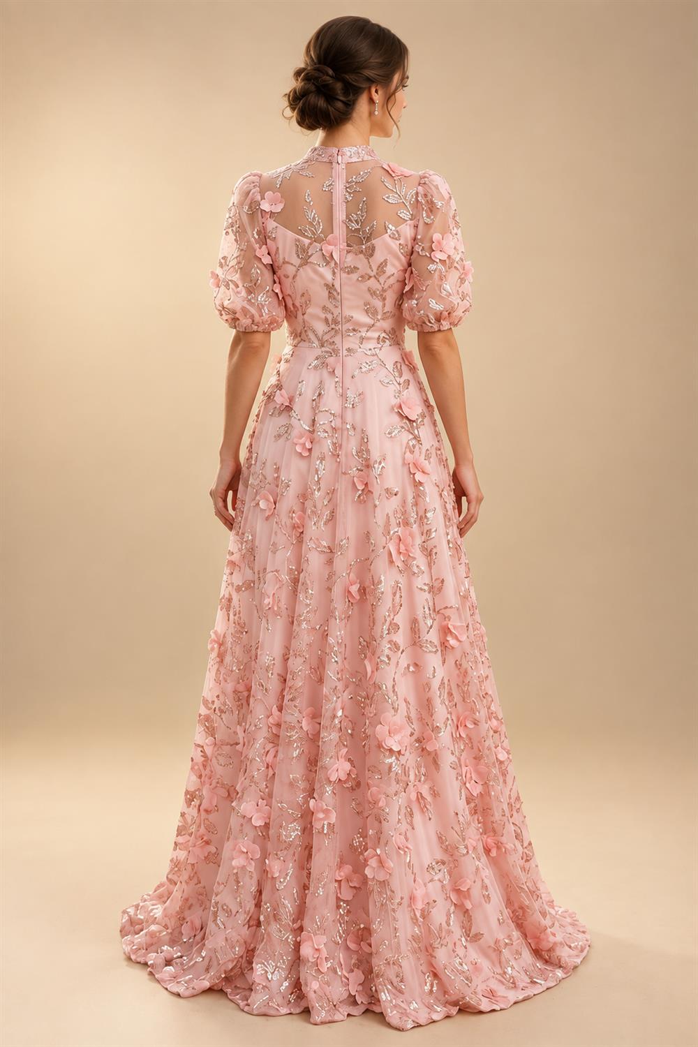 Sequin Floral A-Line/Princess V-Neck Floor-Length Mother of the Bride & Groom Dresses with 3D Flowers & Pleats (SHI22501348)