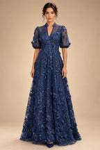 A-Line/Princess V-Neck Chiffon Floor-Length Mother of the Bride & Groom Dresses with Lace Appliques & Pleats (SHI22501605)
