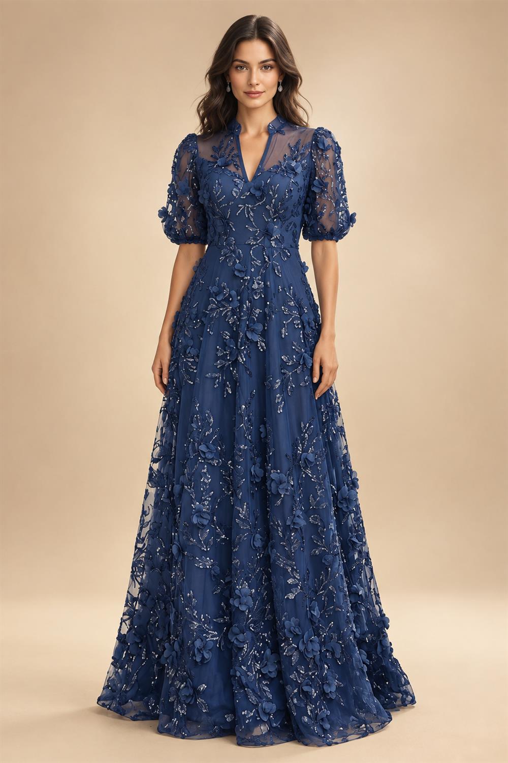 Jacquard A-Line/Princess V-Neck Floor-Length Mother of the Bride & Groom Dresses with Ruched Waist (SHI22501061)