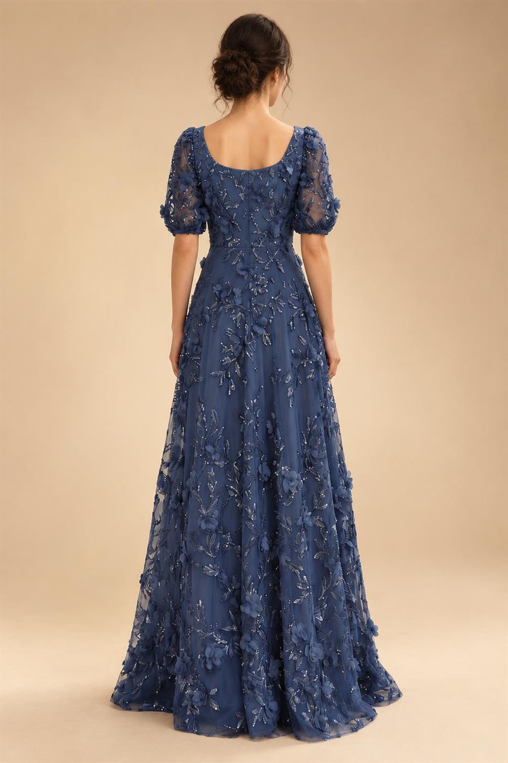 Jumpsuit Scoop Neck Chiffon Maxi Mother of the Bride Pantsuits with 3D Flowers & Bow (SHI22501634)
