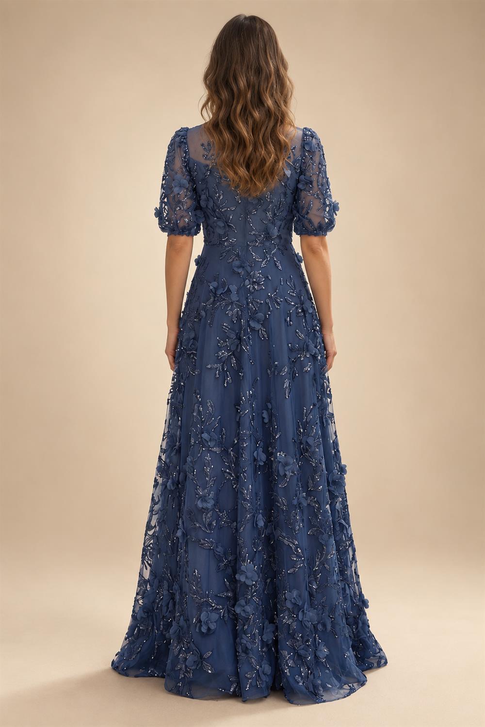 Sequin Floral A-Line/Princess V-Neck Floor-Length Mother of the Bride & Groom Dresses with 3D Flowers & Pleats (SHI22501350)