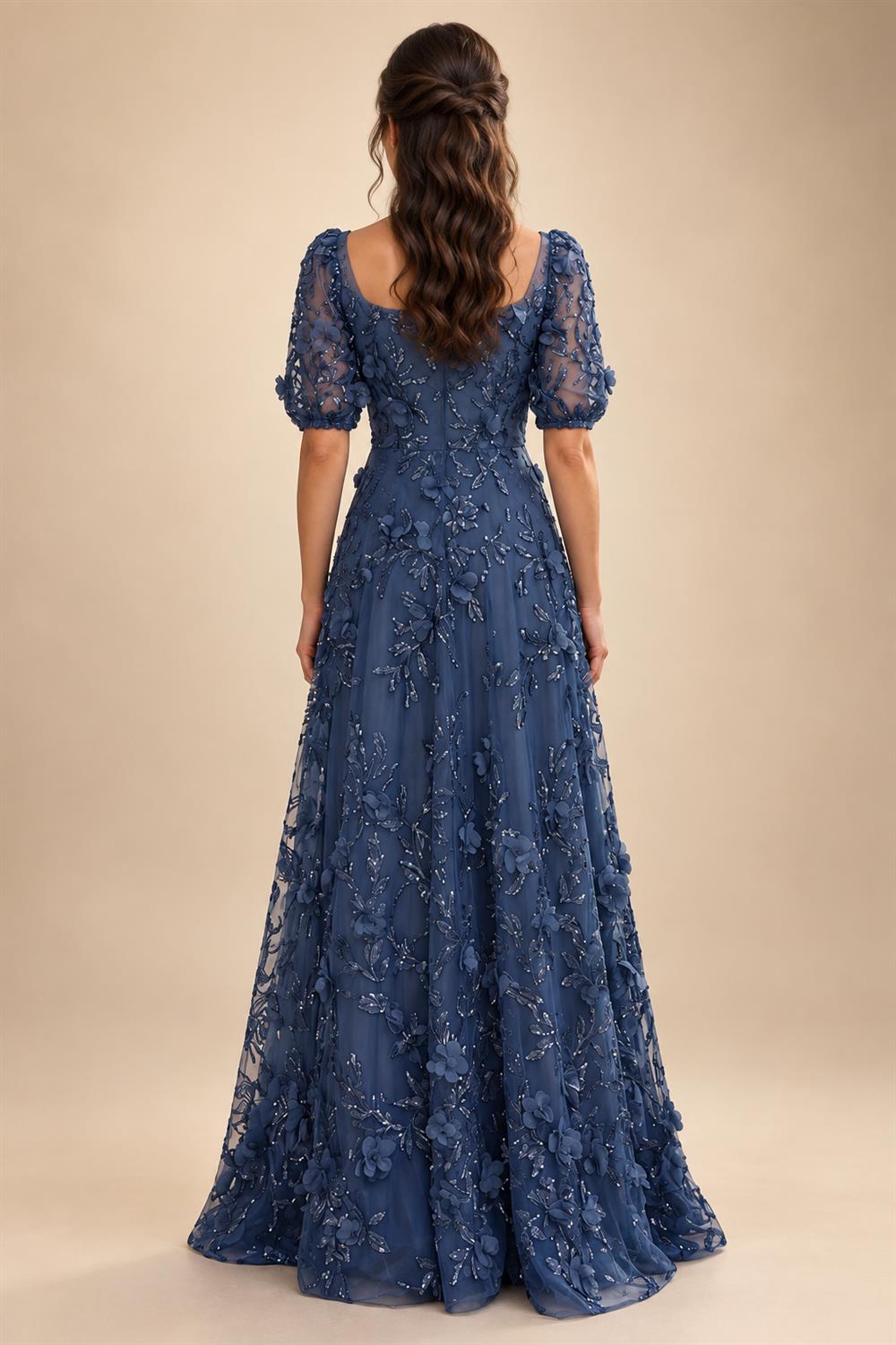 Sequin Floral A-Line/Princess V-Neck Floor-Length Mother of the Bride & Groom Dresses with 3D Flowers & Pleats (SHI22501350)