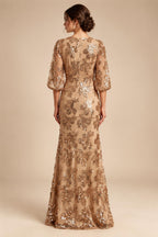 Sequin Floral Sheath/Column V-Neck Floor-Length Mother of the Bride & Groom Dresses with Ruched Waist (SHI22501219)