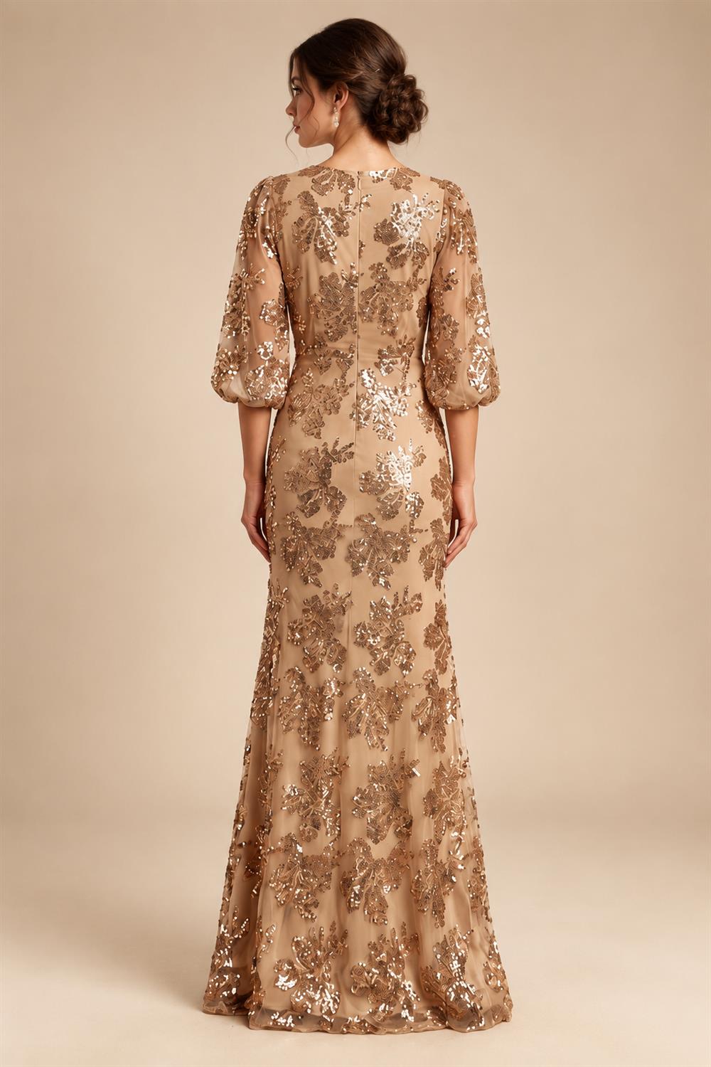 Sequin Floral Sheath/Column V-Neck Floor-Length Mother of the Bride & Groom Dresses with Ruched Waist (SHI22501219)