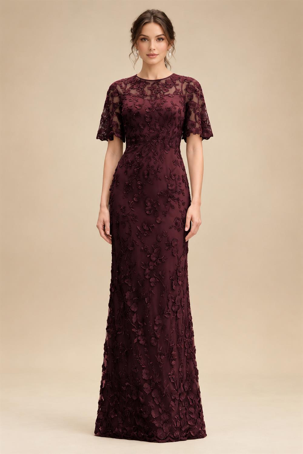 Lace Floral Sheath/Column Scoop Neck Floor-Length Mother of the Bride & Groom Dresses for Women (SHI22501493)