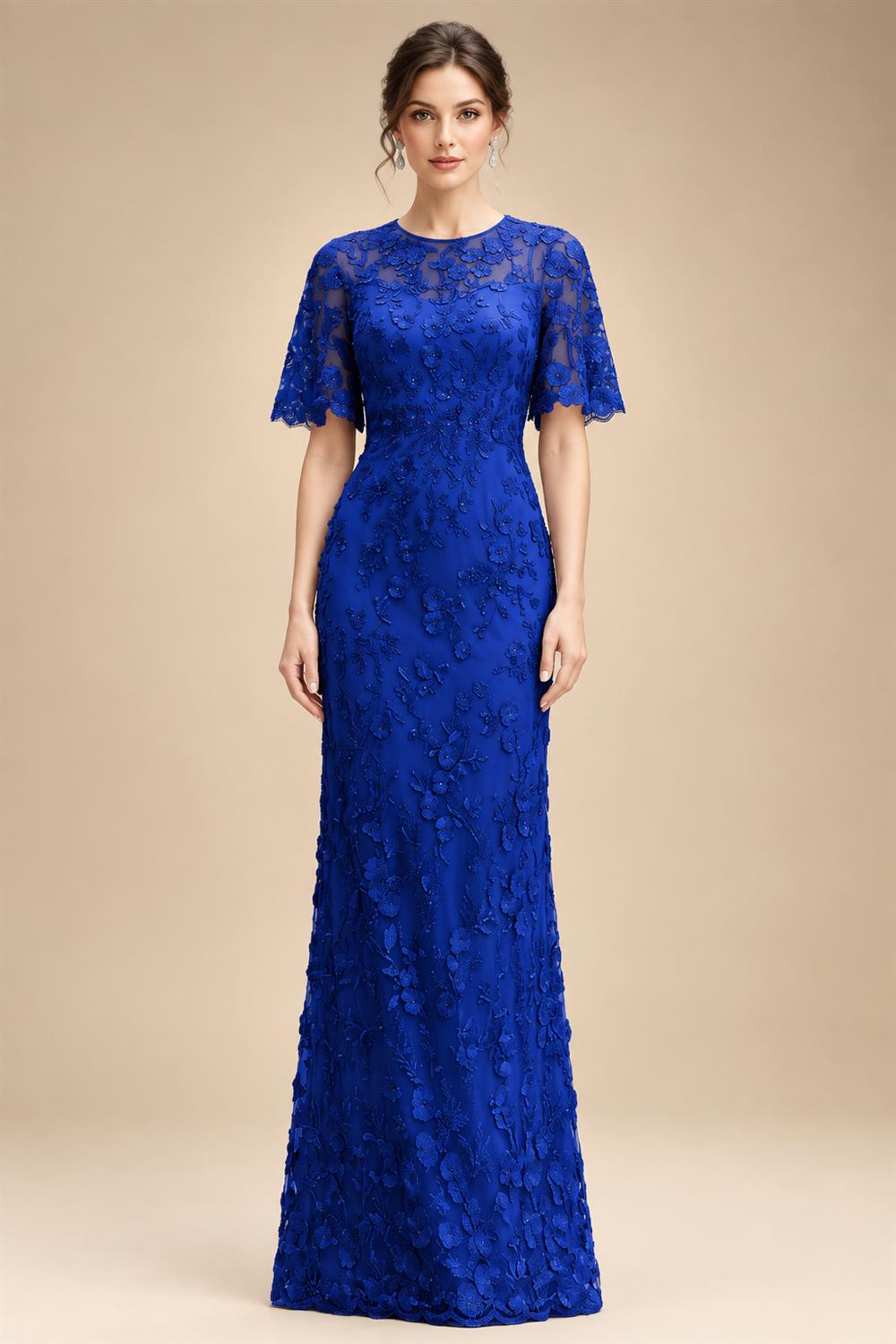Lace Floral Sheath/Column Scoop Neck Floor-Length Mother of the Bride & Groom Dresses for Women (SHI22501493)