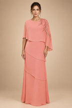 Chiffon A-Line/Princess Scoop Neck Floor-Length Mother of the Bride & Groom Dresses with Tiered Layers (SHI22501536)