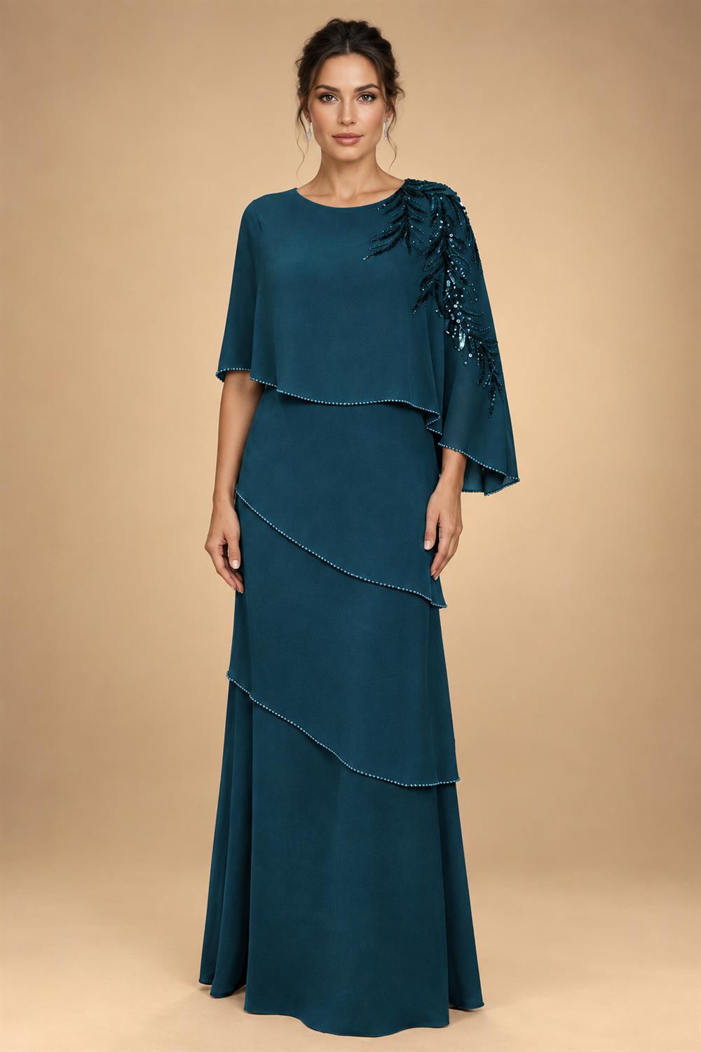 Chiffon A-Line/Princess Scoop Neck Floor-Length Mother of the Bride & Groom Dresses with Tiered Layers (SHI22501536)