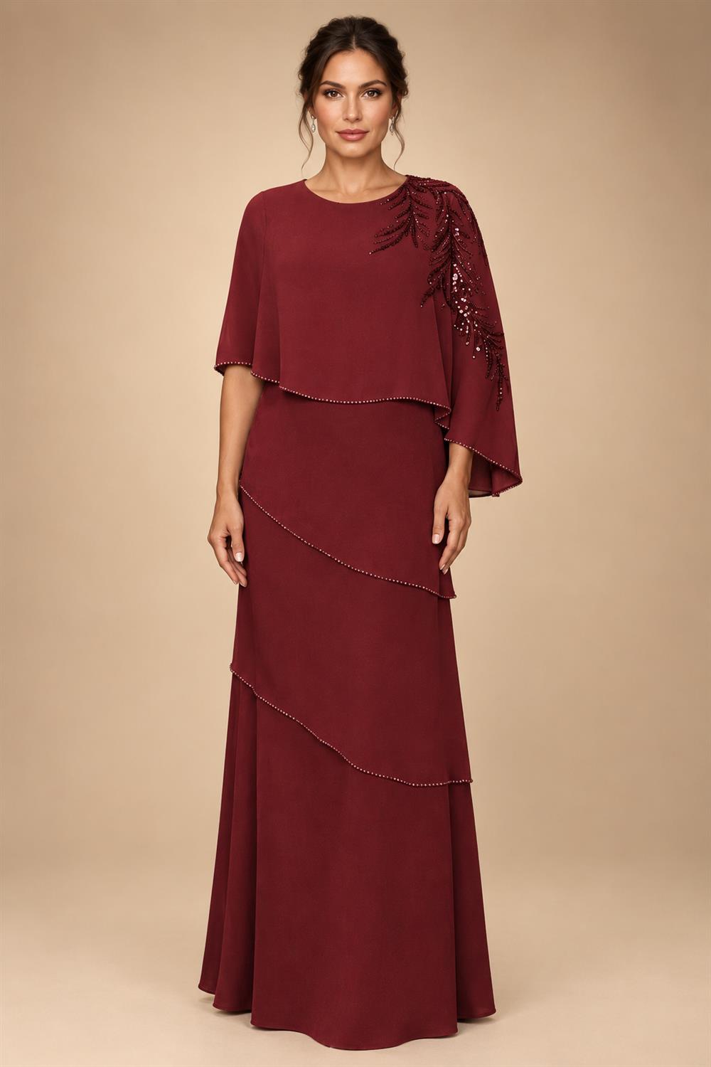 Chiffon A-Line/Princess Scoop Neck Floor-Length Mother of the Bride & Groom Dresses with Tiered Layers (SHI22501536)