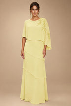 Chiffon A-Line/Princess Scoop Neck Floor-Length Mother of the Bride & Groom Dresses with Tiered Layers (SHI22501536)