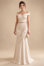 Sheath/Column Off Shoulder Chiffon Floor-Length Mother of the Bride & Groom Dresses with Lace Appliques (SHI22501551)