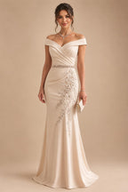 Sheath/Column Off Shoulder Chiffon Floor-Length Mother of the Bride & Groom Dresses with Lace Appliques (SHI22501551)