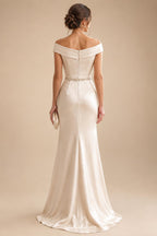 Sheath/Column Off Shoulder Chiffon Floor-Length Mother of the Bride & Groom Dresses with Lace Appliques (SHI22501551)