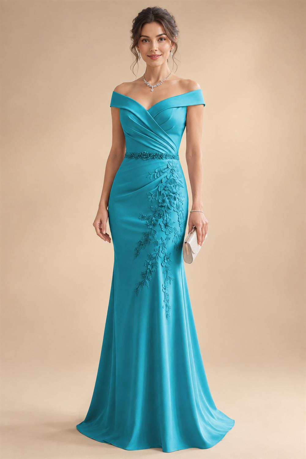 Sheath/Column Off Shoulder Chiffon Floor-Length Mother of the Bride & Groom Dresses with Lace Appliques (SHI22501551)