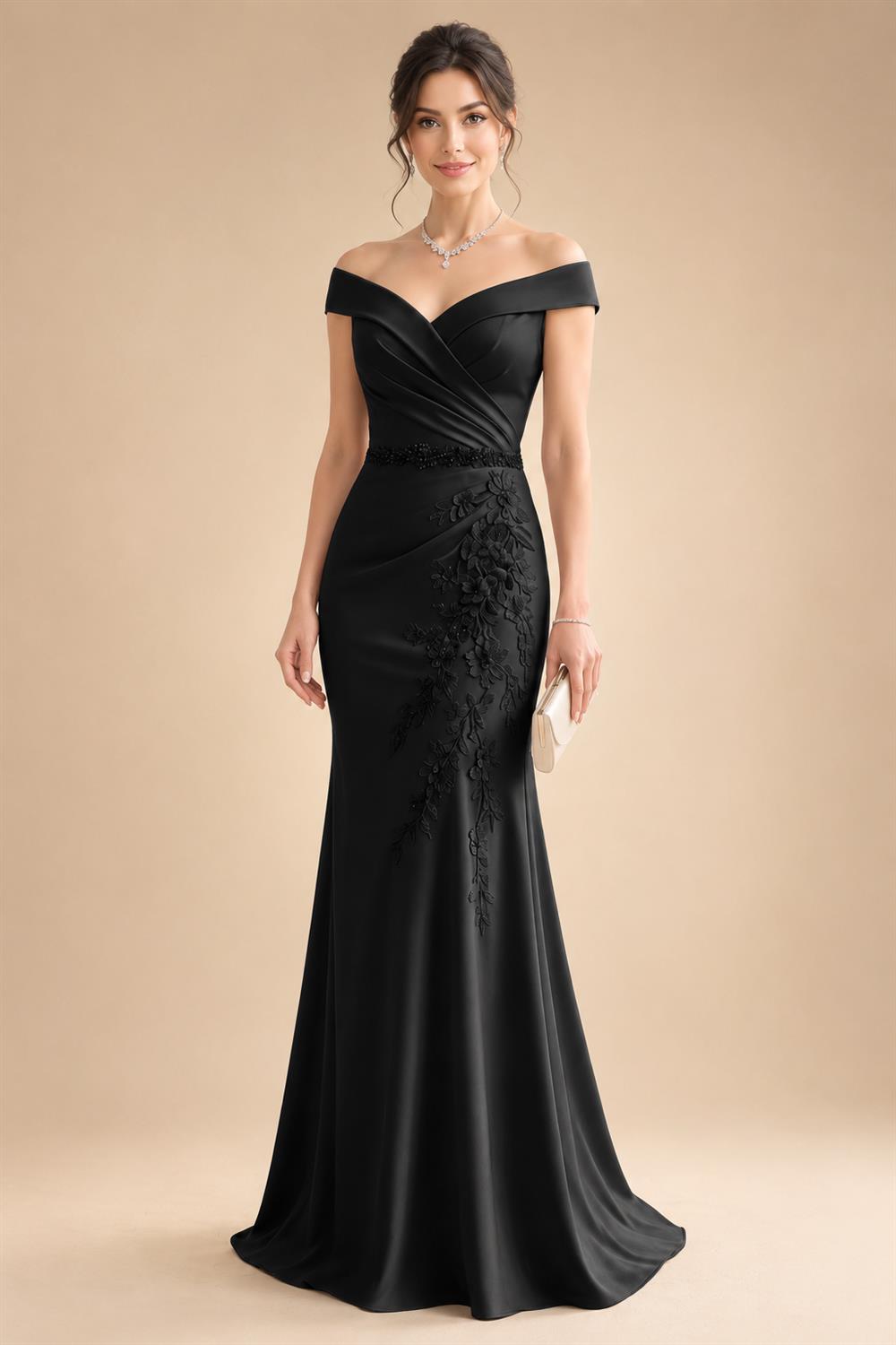 Sheath/Column Off Shoulder Chiffon Floor-Length Mother of the Bride & Groom Dresses with Lace Appliques (SHI22501551)