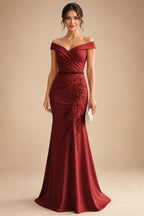 Sheath/Column Off Shoulder Chiffon Floor-Length Mother of the Bride & Groom Dresses with Lace Appliques (SHI22501551)