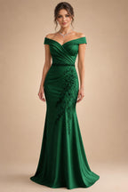 Sheath/Column Off Shoulder Chiffon Floor-Length Mother of the Bride & Groom Dresses with Lace Appliques (SHI22501551)