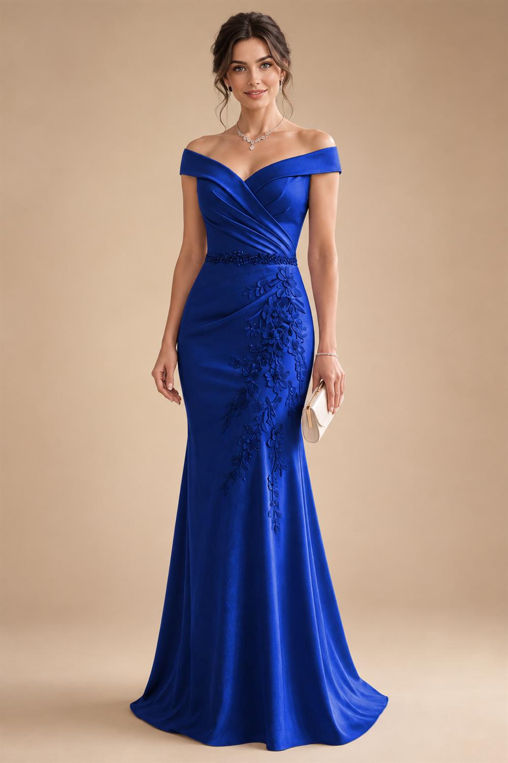 Sheath/Column Off Shoulder Chiffon Floor-Length Mother of the Bride & Groom Dresses with Lace Appliques (SHI22501551)