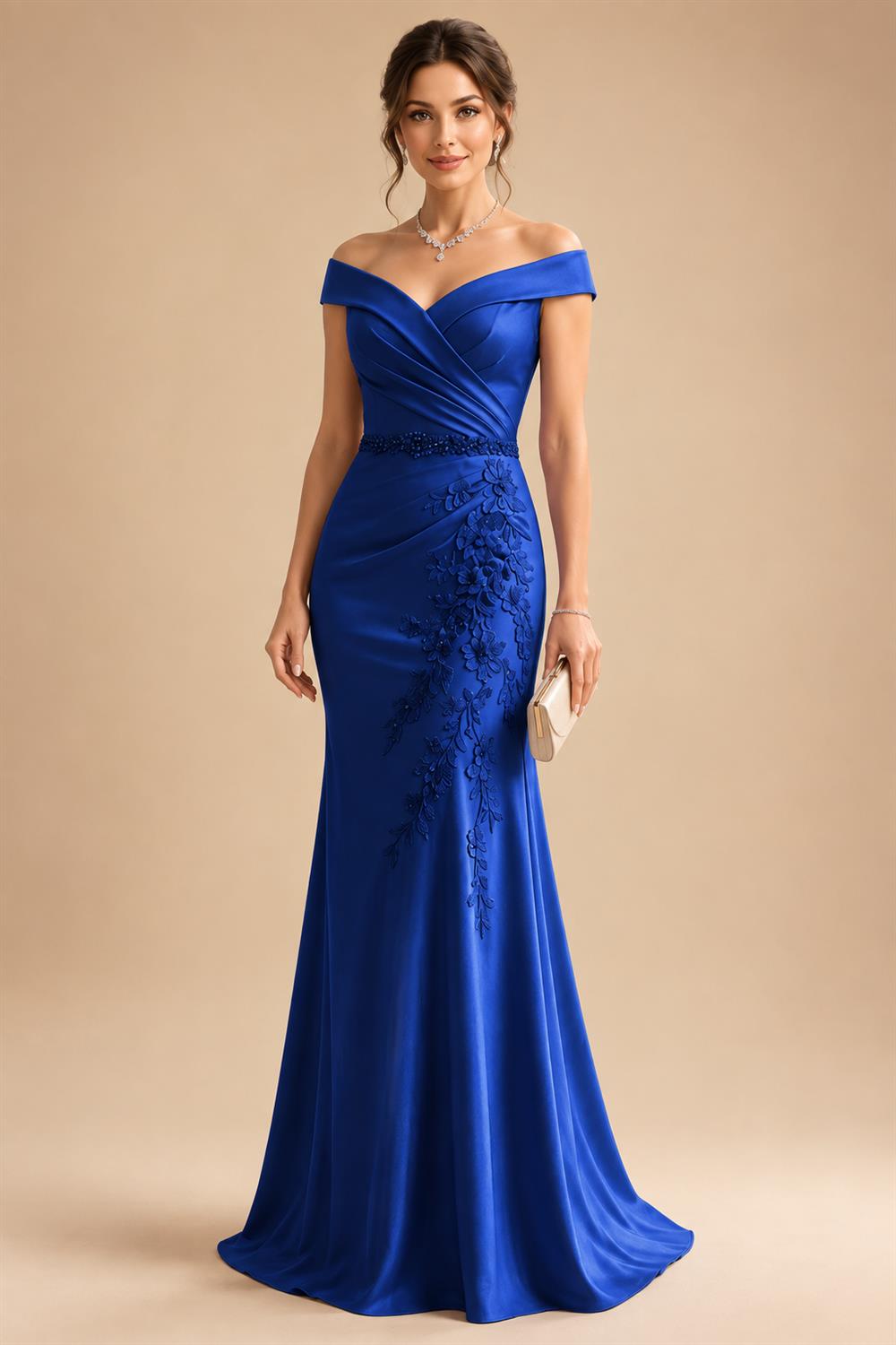 Sheath/Column Off Shoulder Chiffon Floor-Length Mother of the Bride & Groom Dresses with Lace Appliques (SHI22501551)