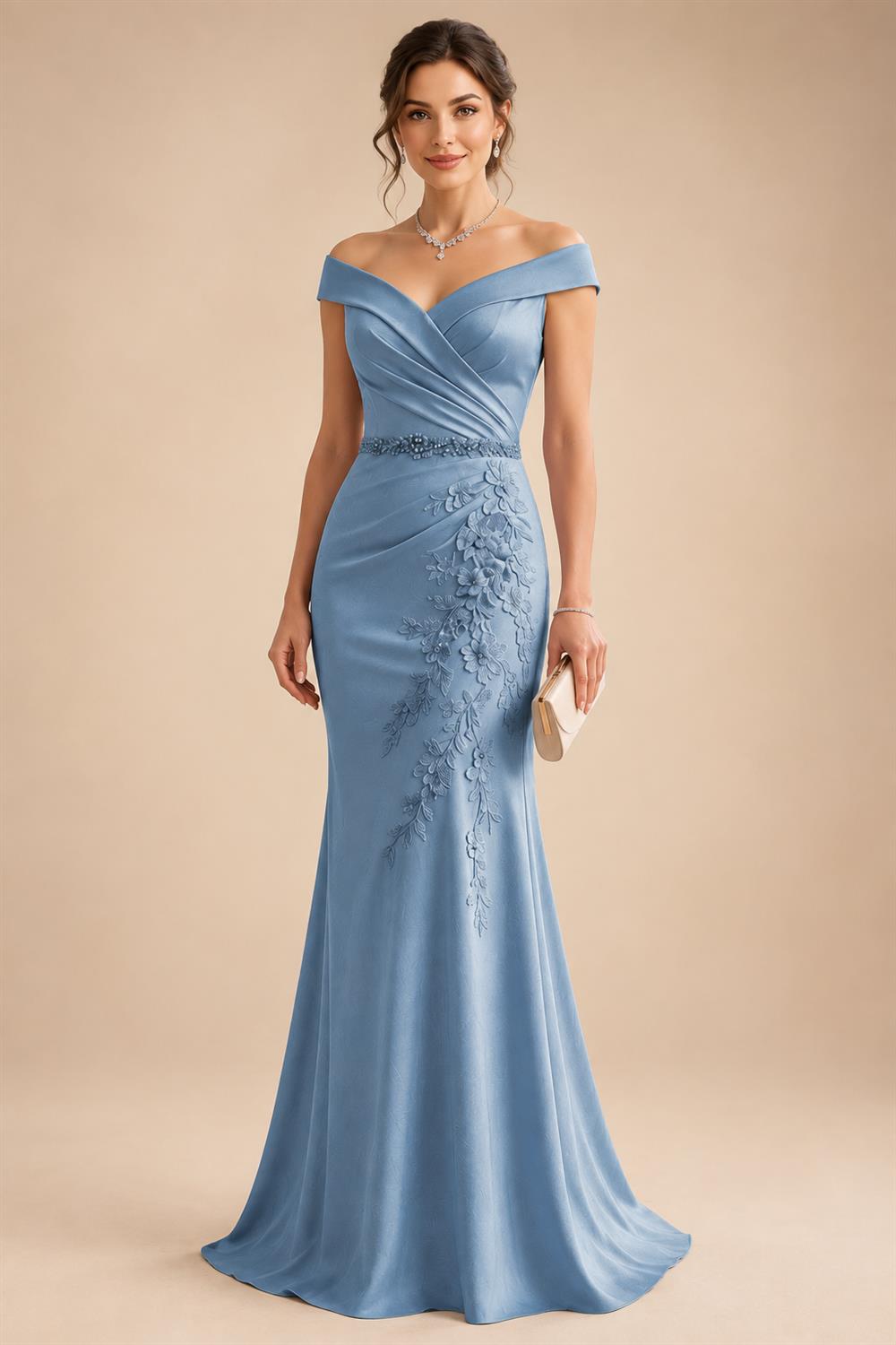Sheath/Column Off Shoulder Chiffon Floor-Length Mother of the Bride & Groom Dresses with Lace Appliques (SHI22501551)