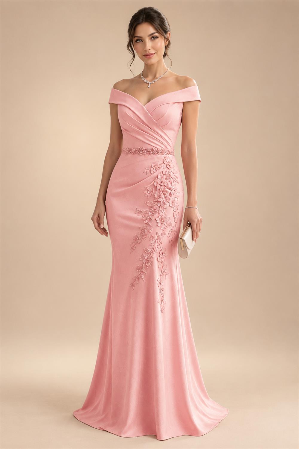 Sheath/Column Off Shoulder Chiffon Floor-Length Mother of the Bride & Groom Dresses with Lace Appliques (SHI22501551)