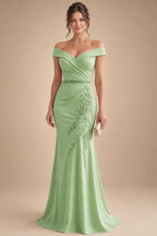 Sheath/Column Off Shoulder Chiffon Floor-Length Mother of the Bride & Groom Dresses with Lace Appliques (SHI22501551)