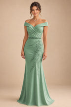Sheath/Column Off Shoulder Chiffon Floor-Length Mother of the Bride & Groom Dresses with Lace Appliques (SHI22501551)