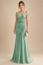 Sheath/Column Off Shoulder Chiffon Floor-Length Mother of the Bride & Groom Dresses with Lace Appliques (SHI22501551)