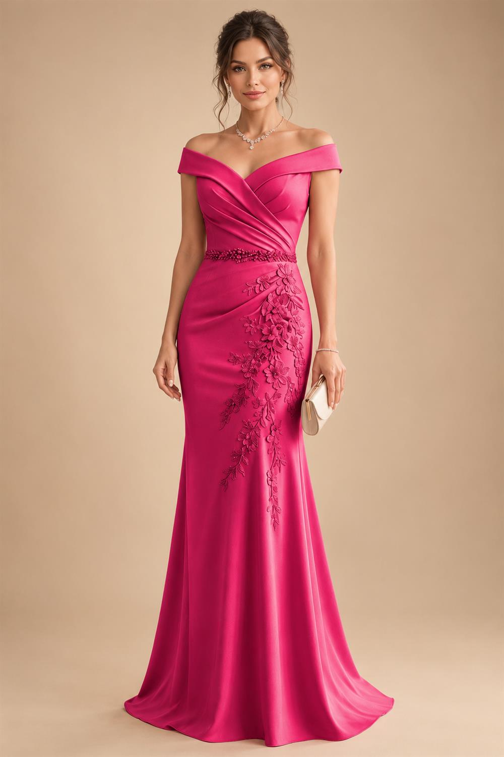 Sheath/Column Off Shoulder Chiffon Floor-Length Mother of the Bride & Groom Dresses with Lace Appliques (SHI22501551)
