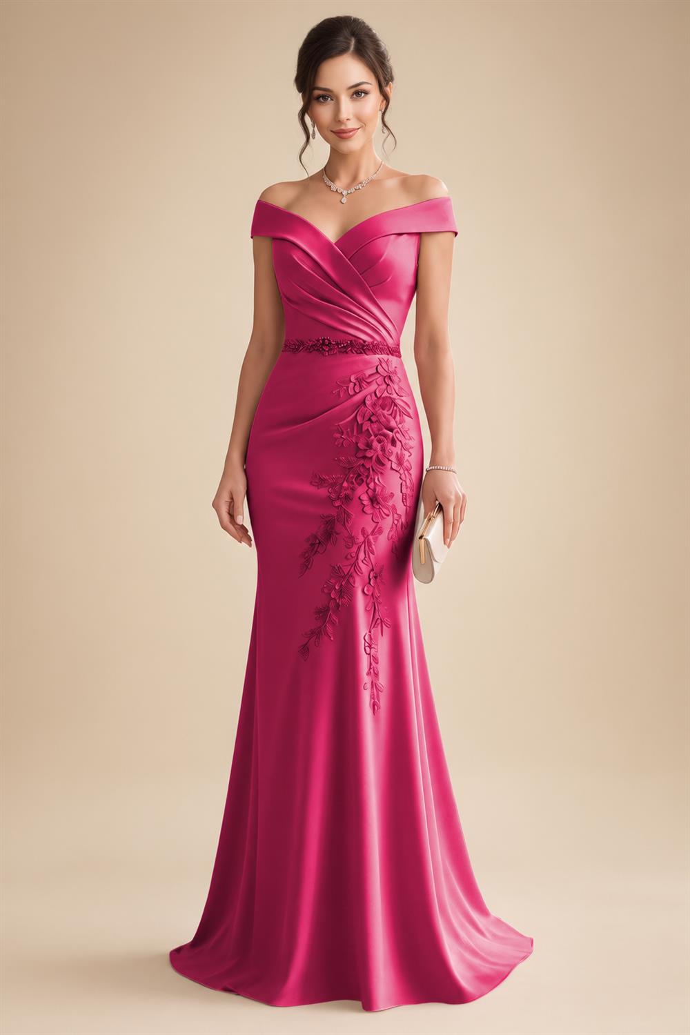 Sheath/Column Off Shoulder Chiffon Floor-Length Mother of the Bride & Groom Dresses with Lace Appliques (SHI22501551)