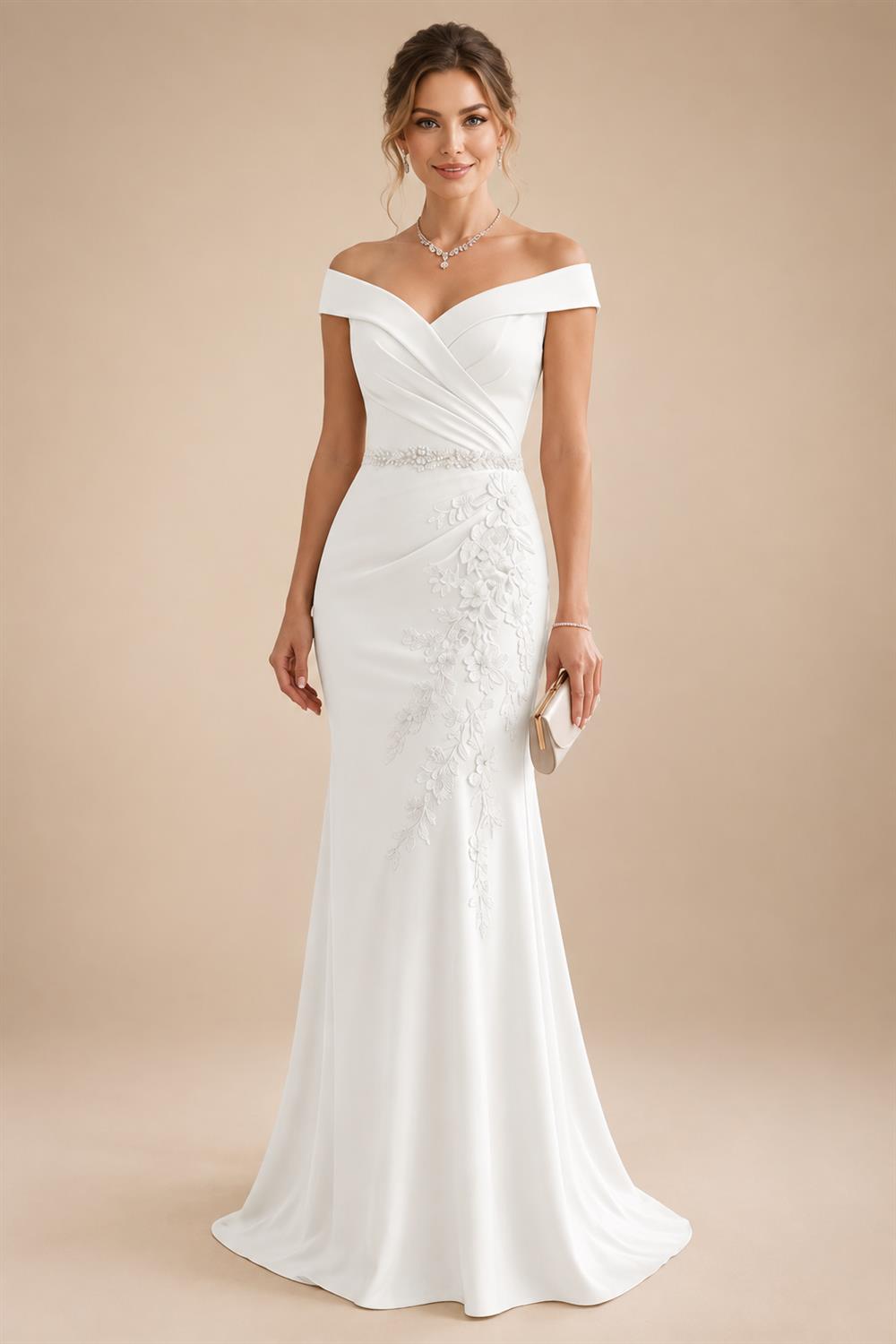Sheath/Column Off Shoulder Chiffon Floor-Length Mother of the Bride & Groom Dresses with Lace Appliques (SHI22501551)