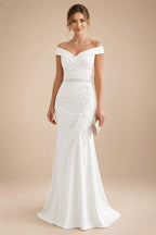 Sheath/Column Off Shoulder Chiffon Floor-Length Mother of the Bride & Groom Dresses with Lace Appliques (SHI22501551)