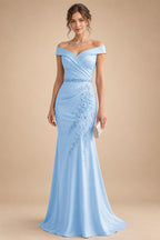 Sheath/Column Off Shoulder Chiffon Floor-Length Mother of the Bride & Groom Dresses with Lace Appliques (SHI22501551)