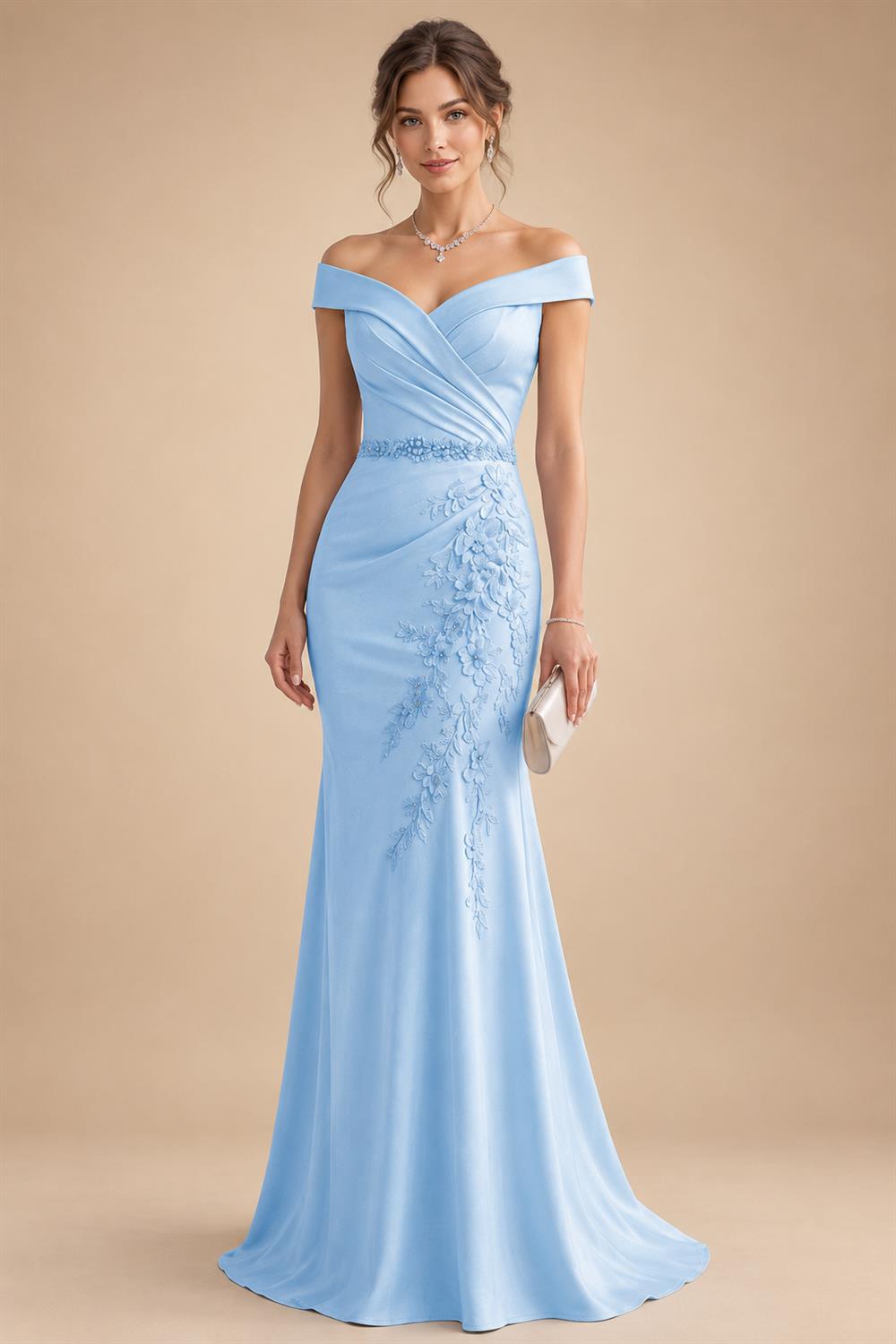 Sheath/Column Off Shoulder Chiffon Floor-Length Mother of the Bride & Groom Dresses with Lace Appliques (SHI22501551)