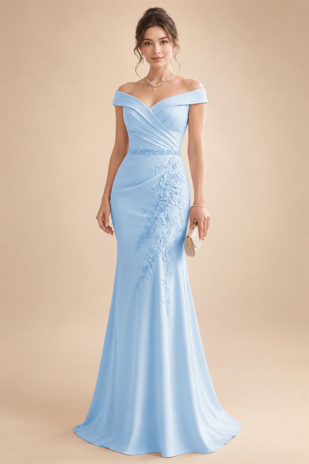 Sheath/Column Off Shoulder Chiffon Floor-Length Mother of the Bride & Groom Dresses with Lace Appliques (SHI22501551)