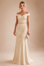 Sheath/Column Off Shoulder Chiffon Floor-Length Mother of the Bride & Groom Dresses with Lace Appliques (SHI22501551)